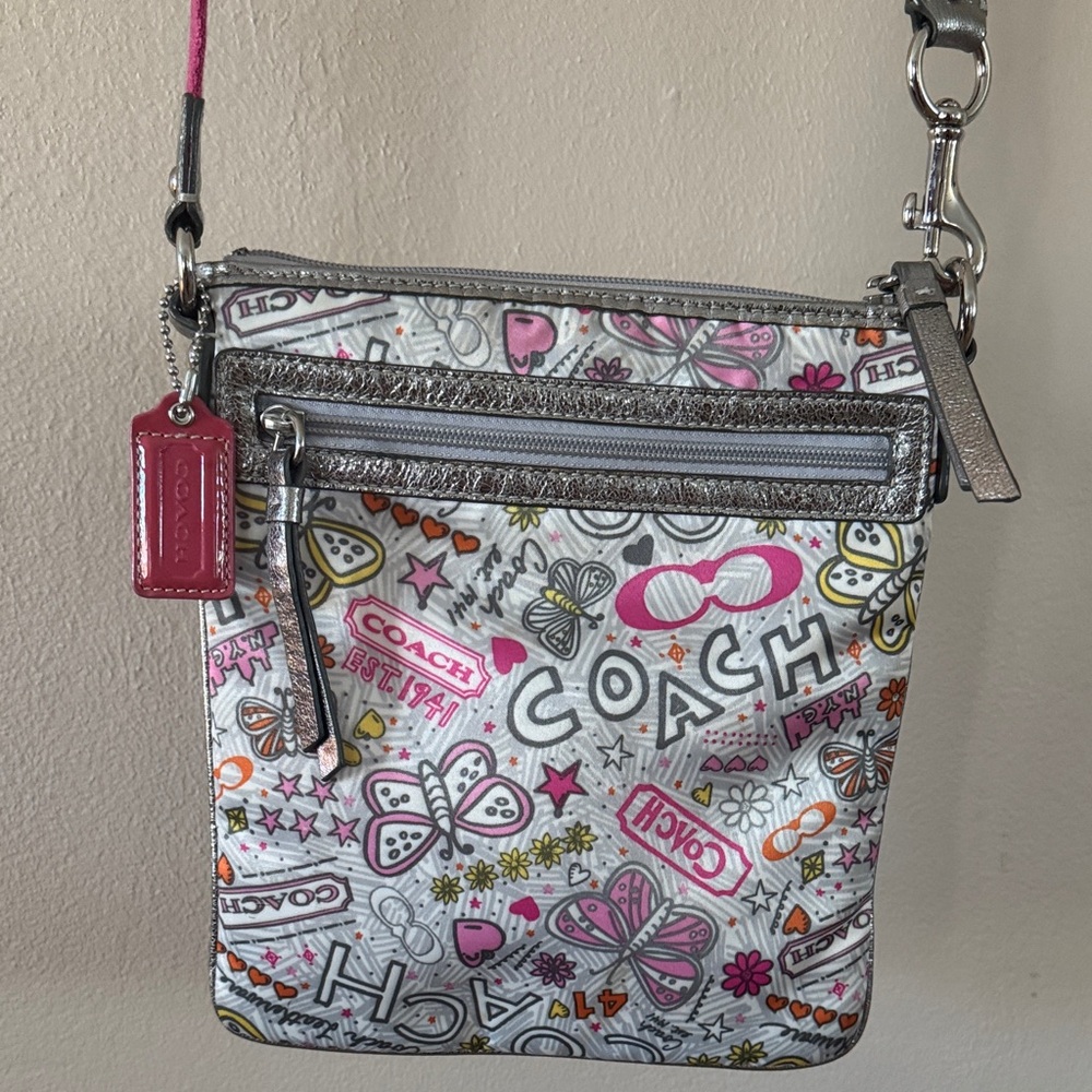Coach Gray and Pink Graphic Crossbody Bag